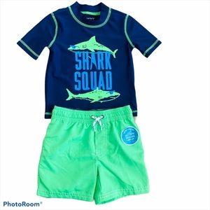 Carters 2T Shark Rashguard Top Swim Trunks NEW $46
